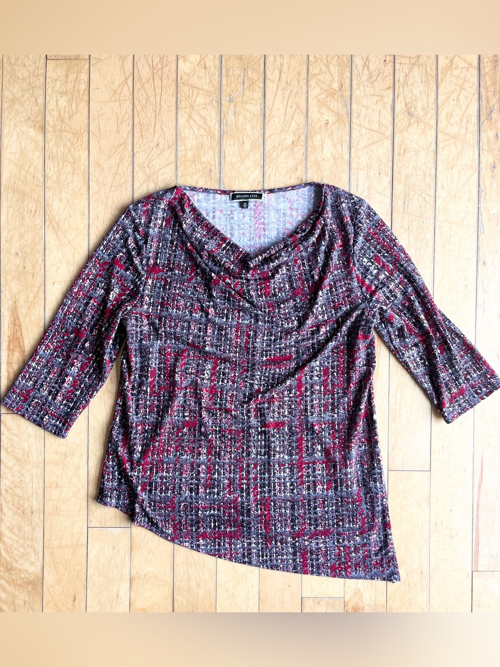 Melanie Lyne Asymmetrical Printed Cowl Neck 3/4 Sleeve Top Size XL